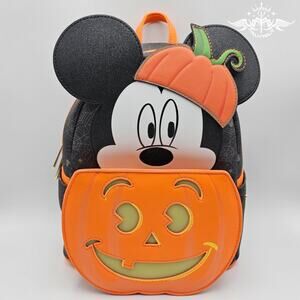 Loungefly Disney Mickey Halloween Pumpkin Light-up Mini Backpack & Wallet Set